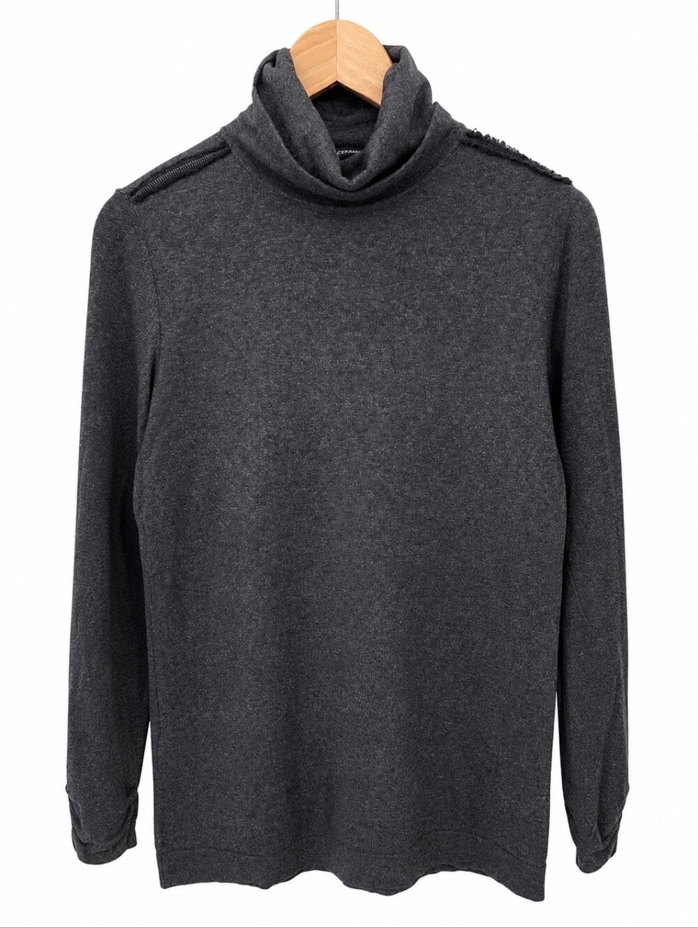 Luisa Cerano Silk Cashmere Blend Turtleneck Sweater Dark Charcoal Size 10 / Medi - Picture 2 of 11